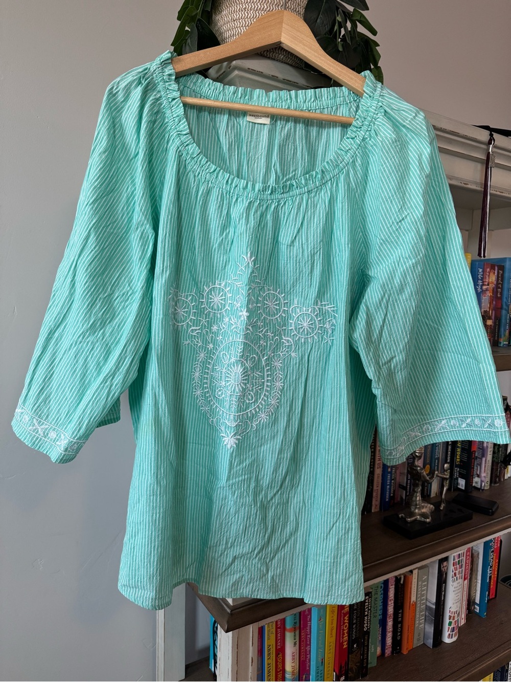 Women’s Westbound white and green striped blouse